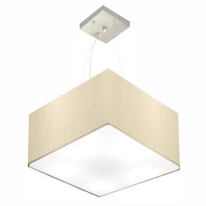 Lustre Pendente Quadrado Md-4197 Cúpula em Tecido 25/45x45cm Algodão Crú - Bivolt