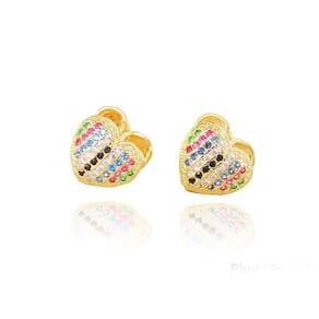 Brinco Argolinha Coração Com Mini Zirconias Coloridas