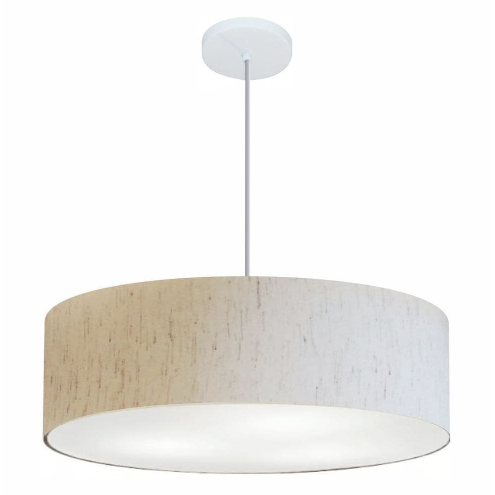 Lustre Pendente Cilíndrico Md-4221 Cúpula em Tecido 60x15cm Linho Bege - Bivolt