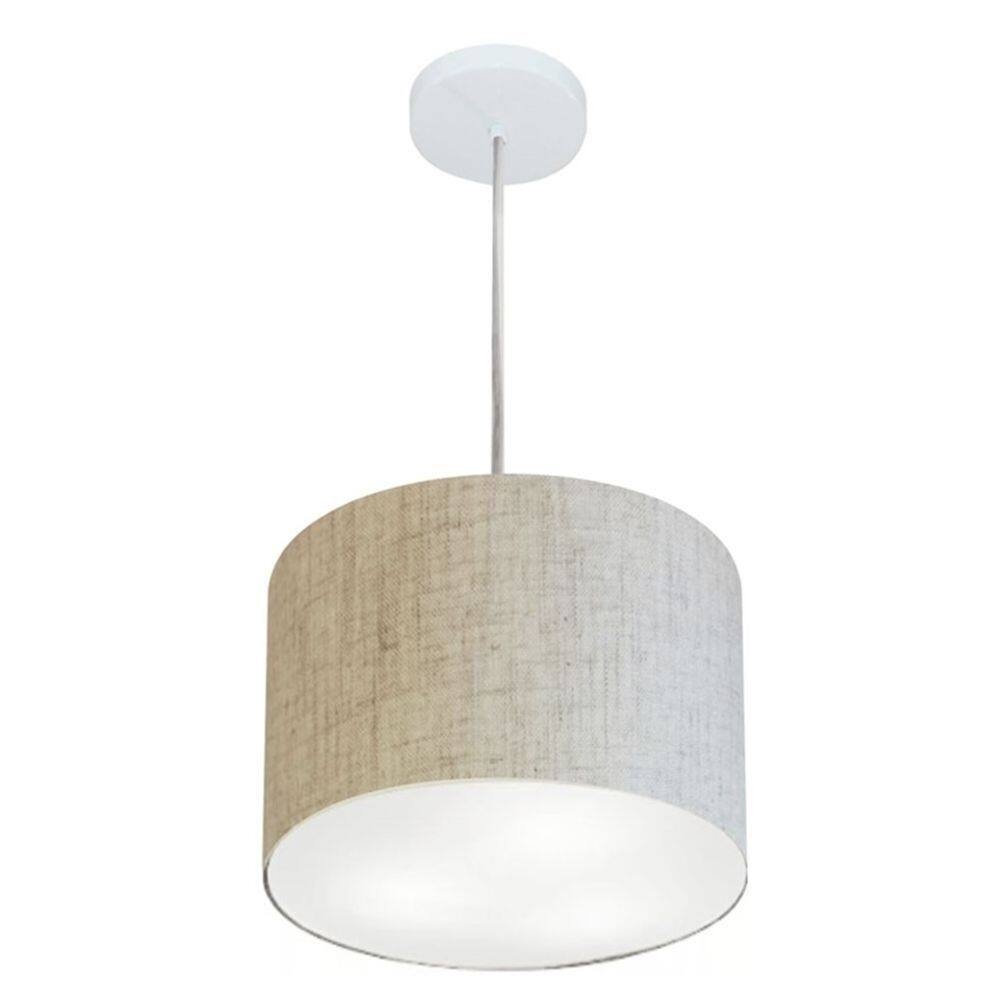 Lustre Pendente Cilíndrico Md-4210 Cúpula em Tecido 30x25cm Rustico Bege - Bivolt