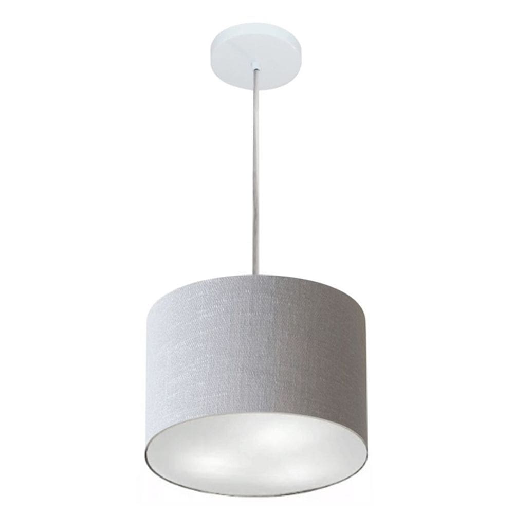 Lustre Pendente Cilíndrico Md-4209 Cúpula em Tecido 25x25cm Rustico Cinza - Bivolt