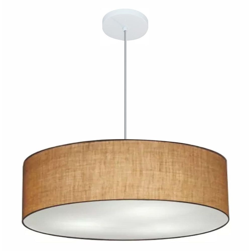 Lustre Pendente Cilíndrico Md-4221 Cúpula em Tecido 60x15cm Palha - Bivolt