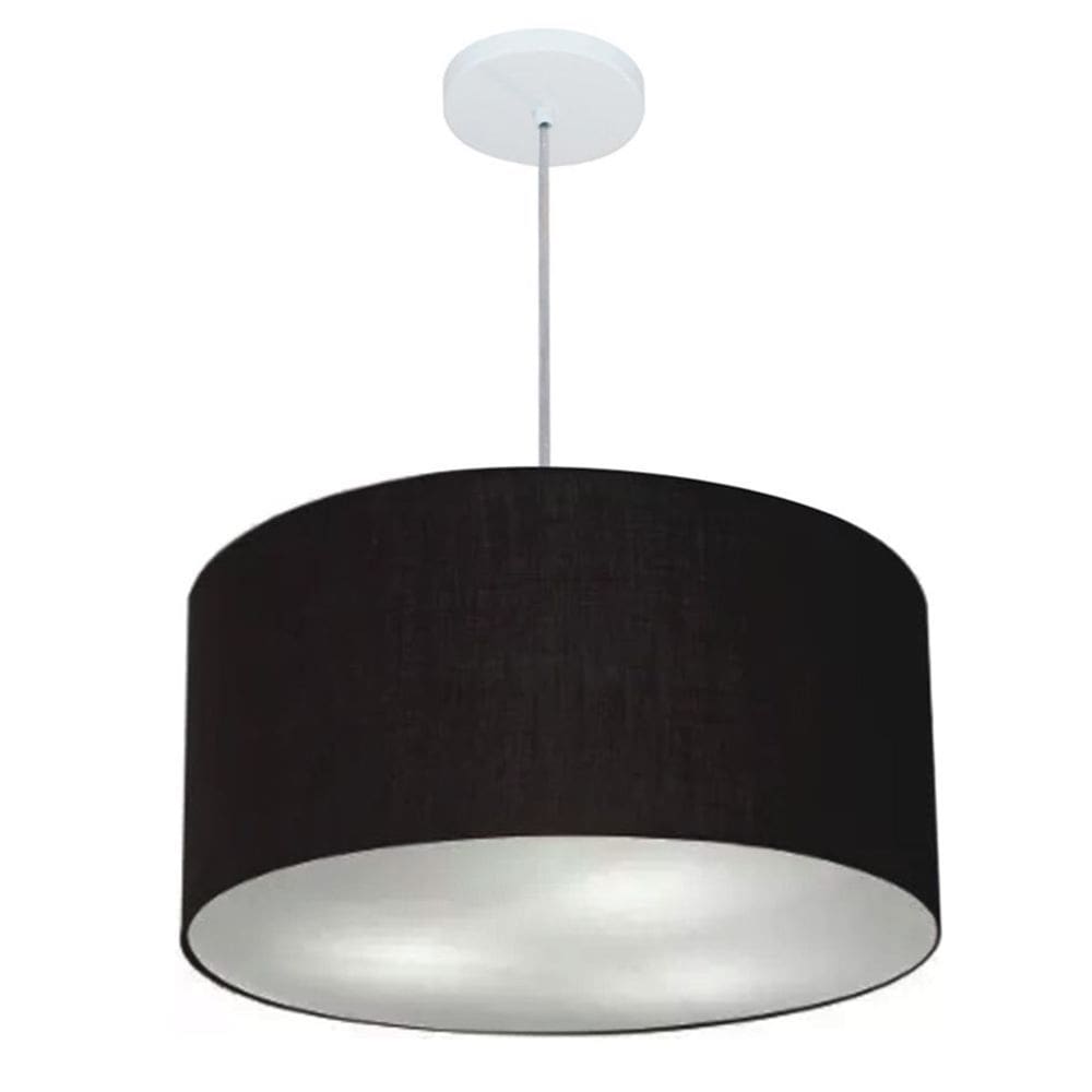 Lustre Pendente Cilíndrico Md-4243 Cúpula em Tecido 45x25cm Preto - Bivolt