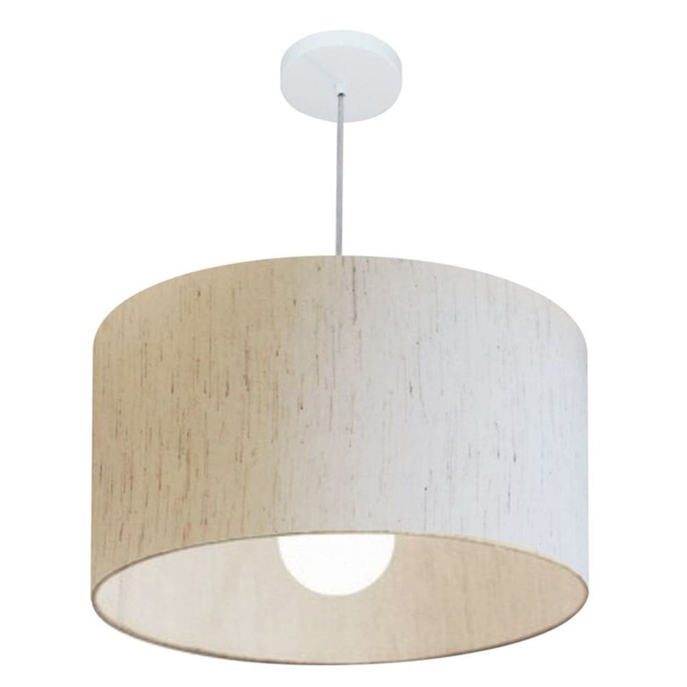 Lustre Pendente Cilíndrico Md-4169 Cúpula em Tecido 60x30cm Linho Bege - Bivolt