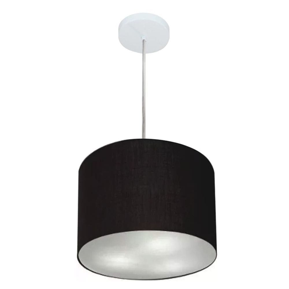 Lustre Pendente Cilíndrico Md-4210 Cúpula em Tecido 30x25cm Preto - Bivolt