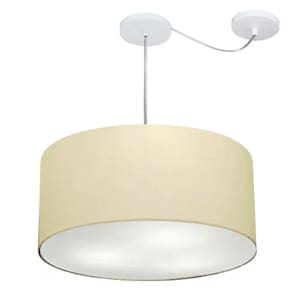 Lustre Pendente Cilíndrico Com Desvio Md-4252 Cúpula em Tecido 55x25cm Algodão Crú - Bivolt