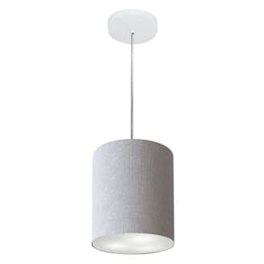 Lustre Pendente Cilíndrico Md-4012 Cúpula em Tecido 18x25cm Rustico Cinza - Bivolt