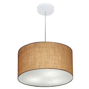 Lustre Pendente Cilíndrico Md-4244 Cúpula em Tecido 40x25cm Palha - Bivolt