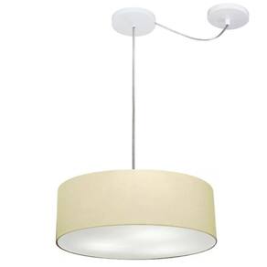 Lustre Cilíndrico C/ Desvio De Centro Md-4255 Cúpula em Tecido 40x15cm Algodão Crú - Bivolt
