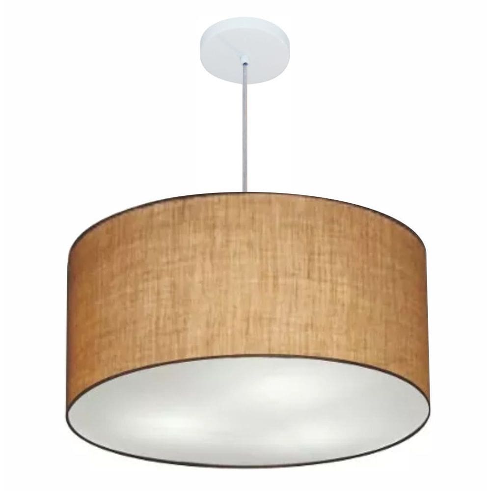 Lustre Pendente Cilíndrico Md-4080 Cúpula em Tecido 60x30cm Palha - Bivolt