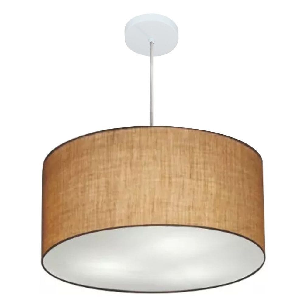 Lustre Pendente Cilíndrico Md-4245 Cúpula em Tecido 50x30cm Palha - Bivolt