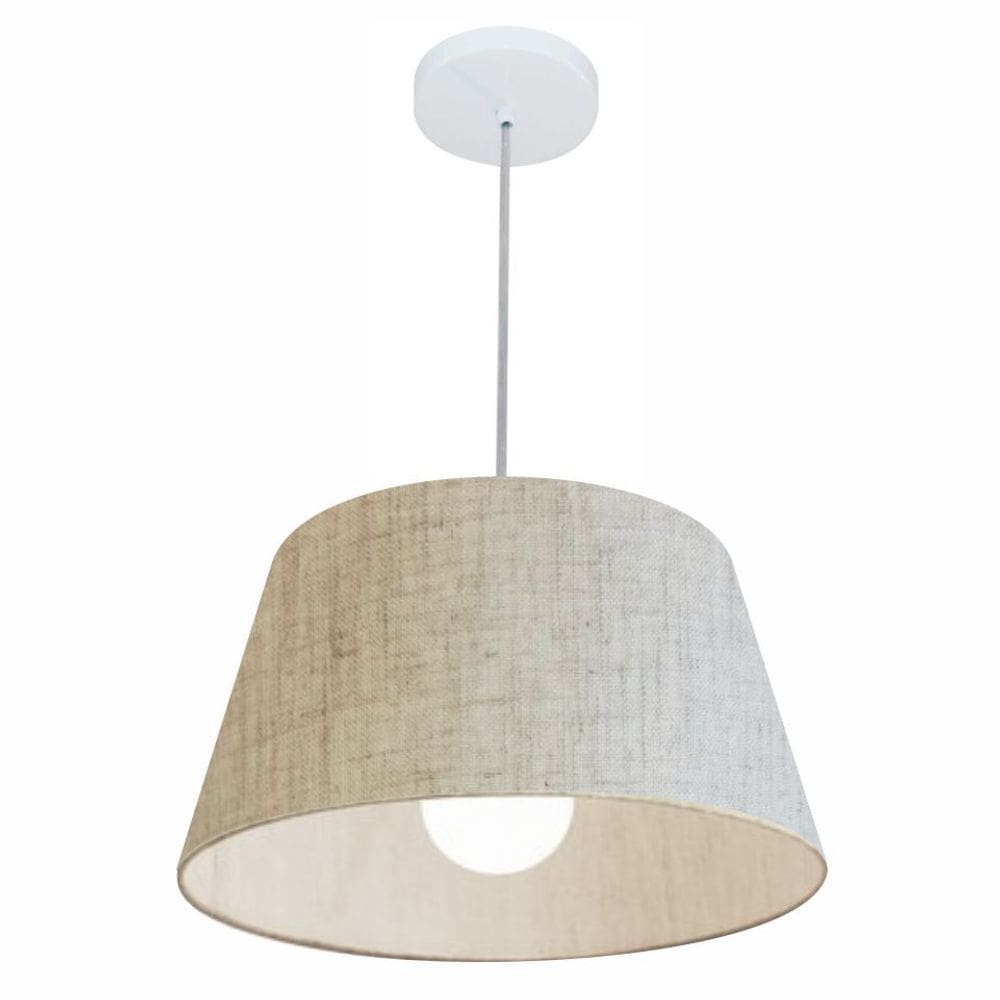Lustre Pendente Cone Md-4039 Cúpula em Tecido 21/40x30cm Rustico Bege - Bivolt