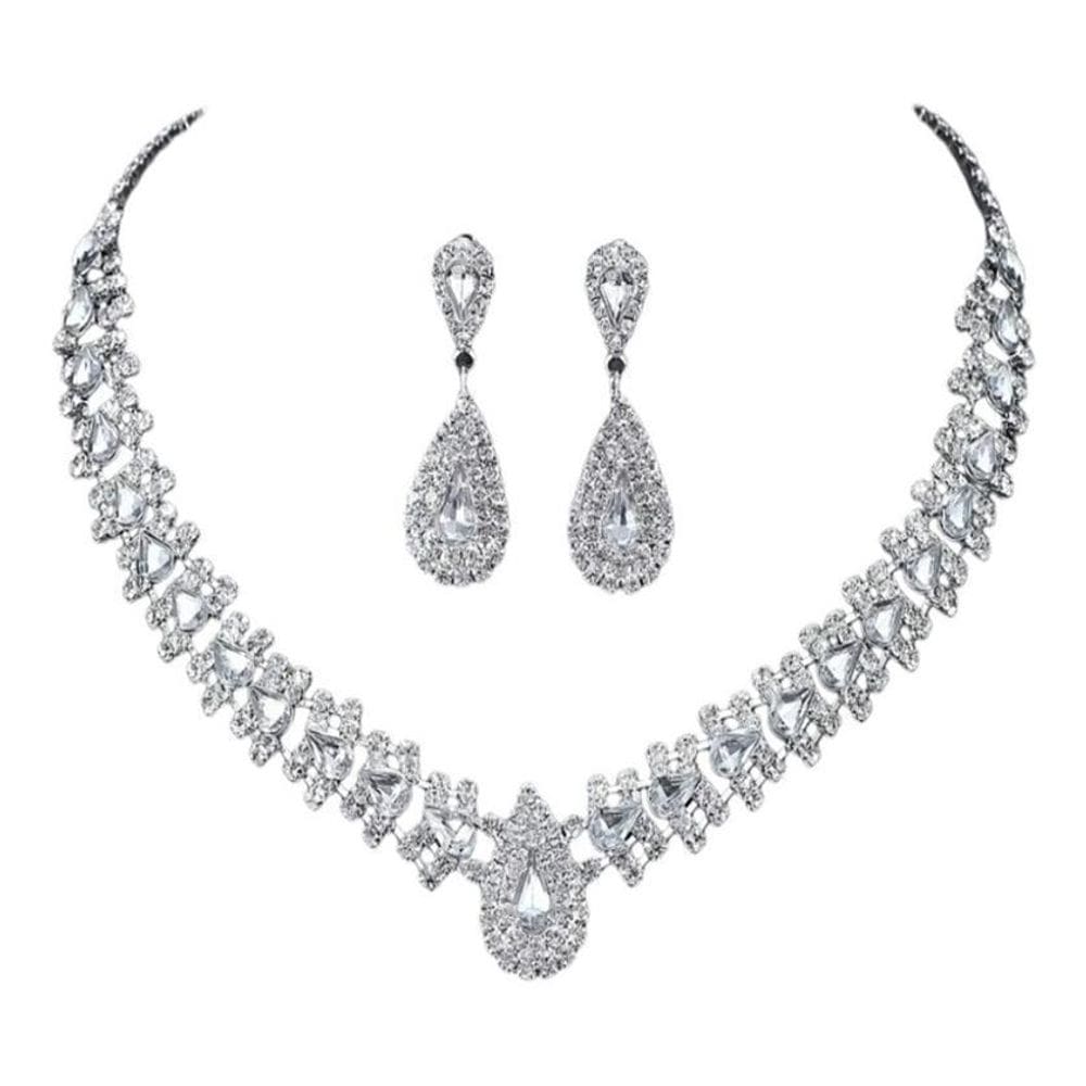 Gargantilha Colar Brinco Strass Gota Prata Noiva Festa Luxo