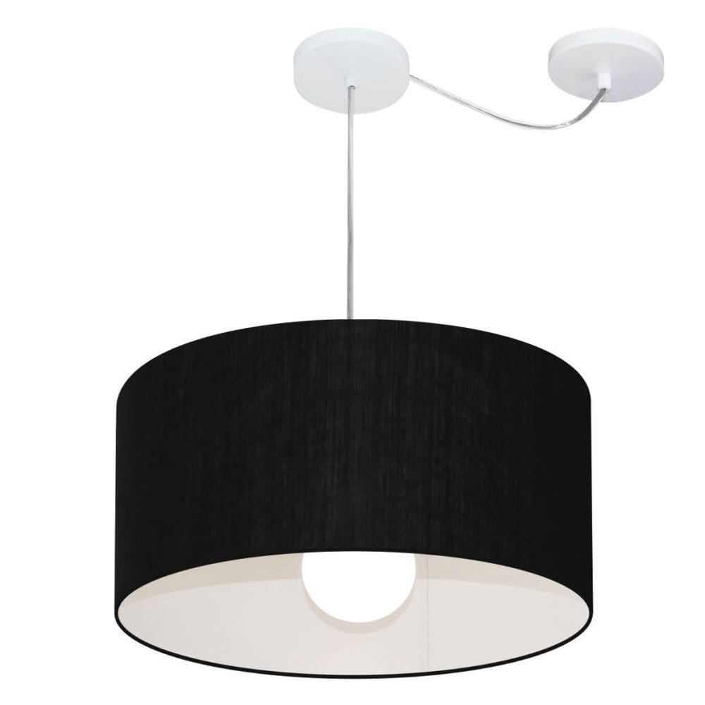 Lustre Pendente Cilíndrico Com Desvio Md-4228 Cúpula em Tecido 45x25cm Preto - Bivolt
