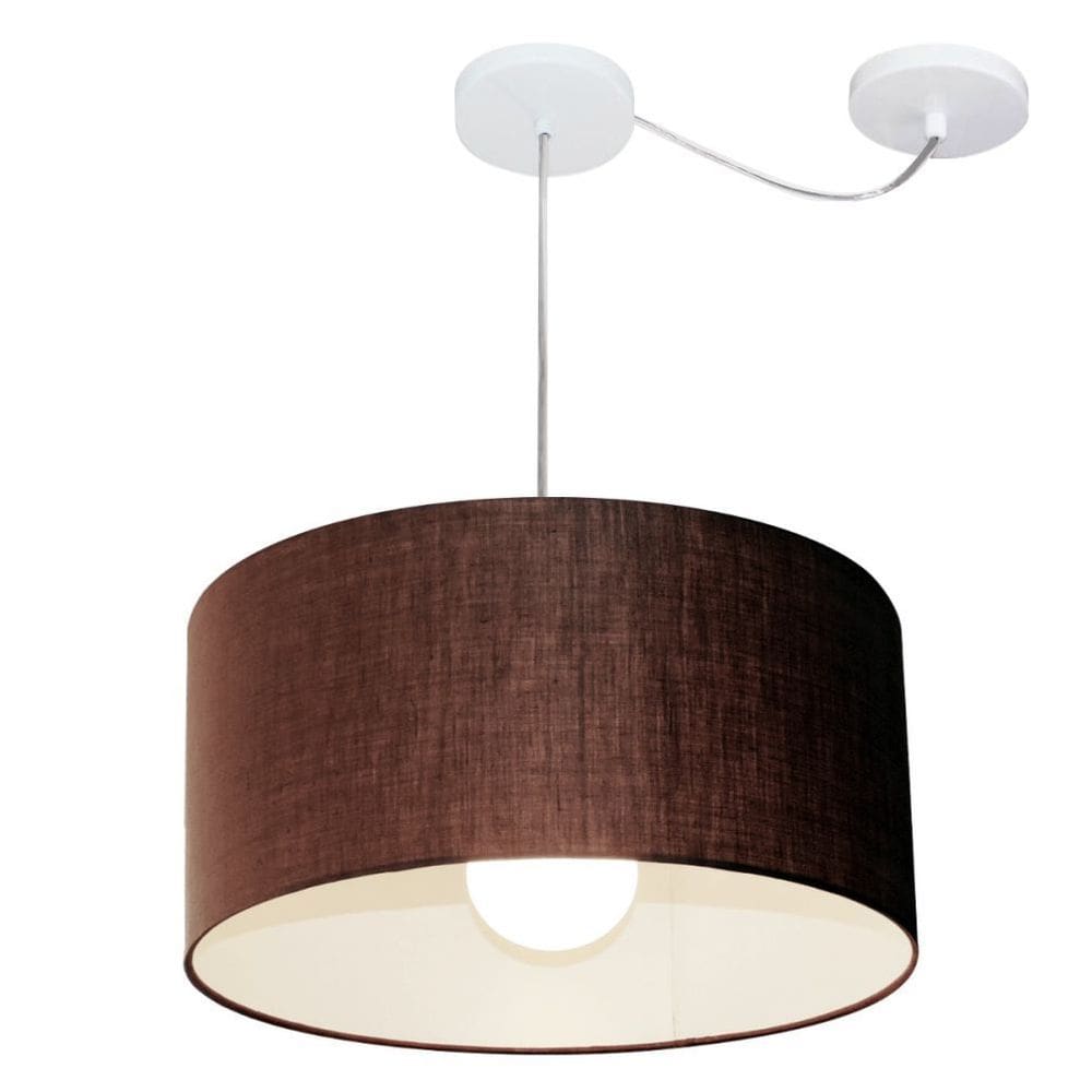 Lustre Pendente Cilíndrico Com Desvio Md-4228 Cúpula em Tecido 45x25cm Café - Bivolt