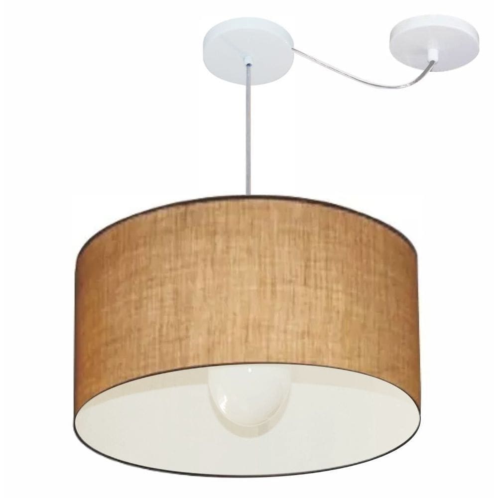 Lustre Pendente Cilíndrico Com Desvio Md-4231 Cúpula em Tecido 50x30cm Palha - Bivolt