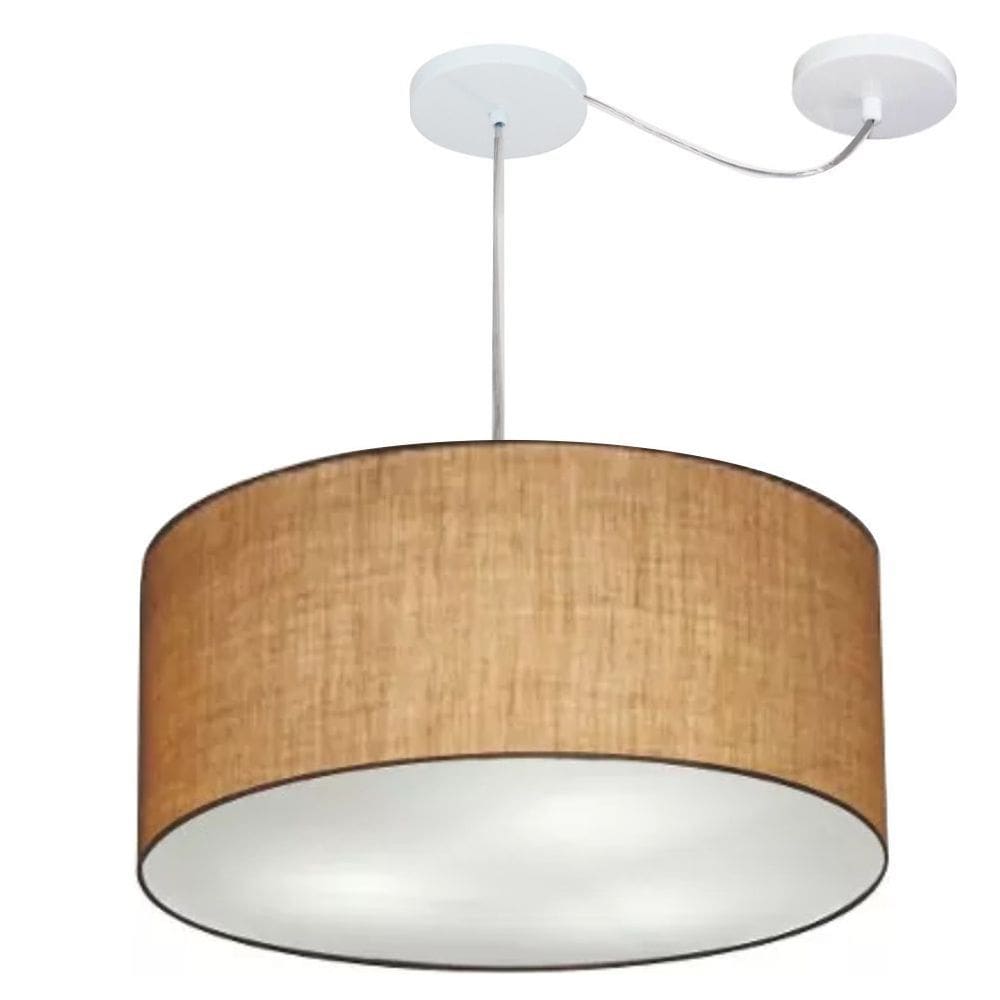 Lustre Pendente Cilíndrico Com Desvio Md-4252 Cúpula em Tecido 55x25cm Palha - Bivolt