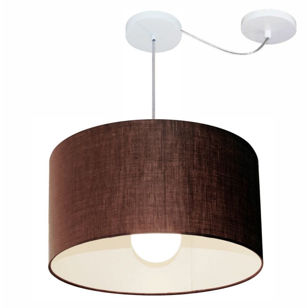 Lustre Pendente Cilíndrico Com Desvio Md-4231 Cúpula em Tecido 50x30cm Café - Bivolt