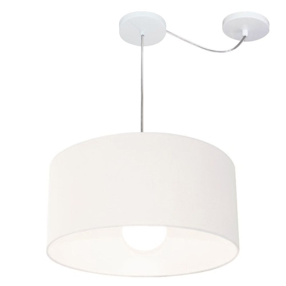 Lustre Pendente Cilíndrico Com Desvio Md-4228 Cúpula em Tecido 45x25cm Branco - Bivolt