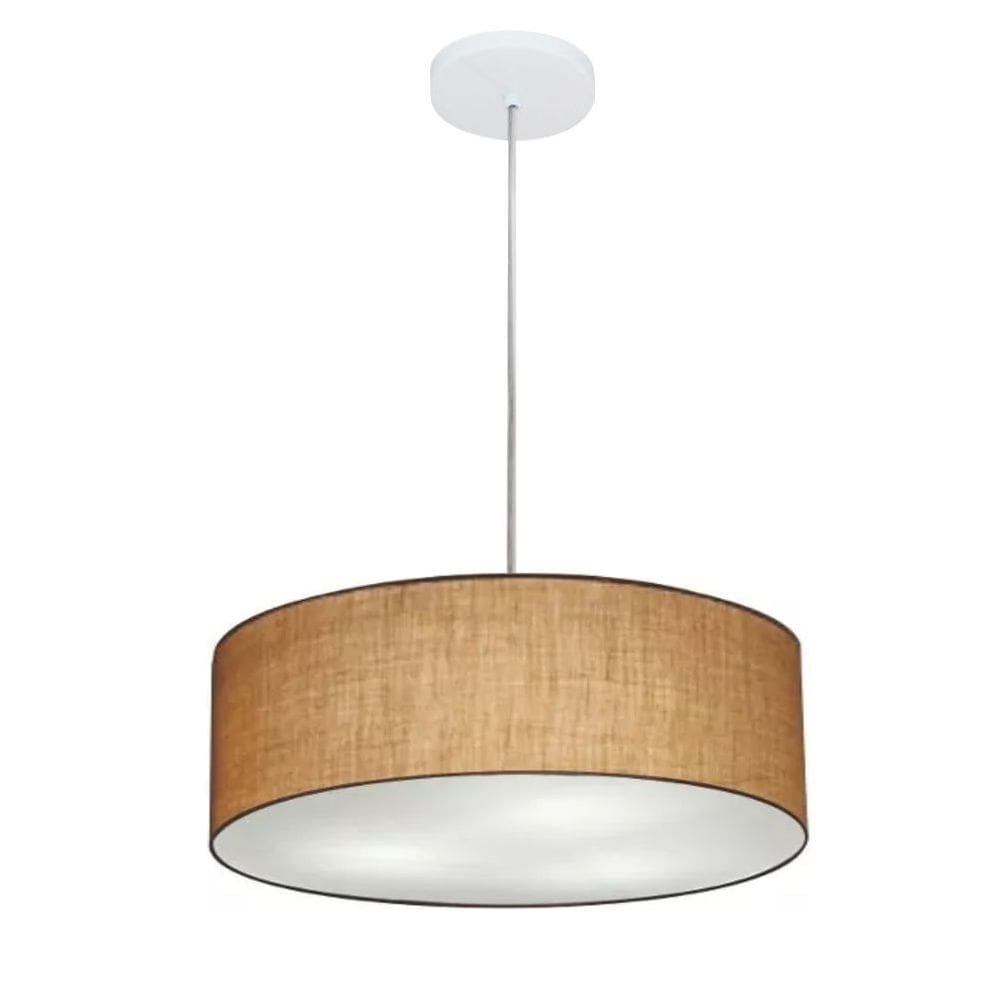 Lustre Pendente Cilíndrico Md-4132 Cúpula em Tecido 40x15cm Palha - Bivolt