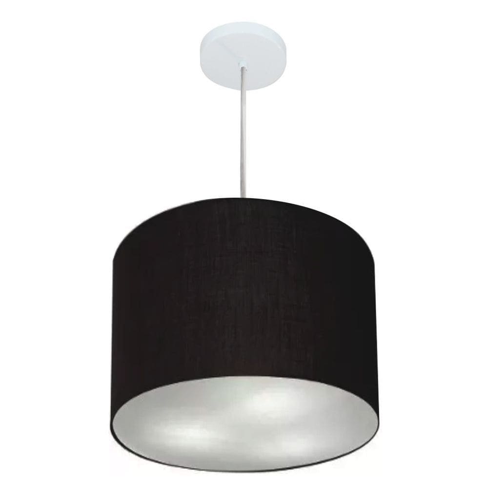 Lustre Pendente Cilíndrico Md-4216 Cúpula em Tecido 40x30cm Preto - Bivolt