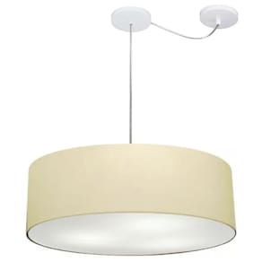 Lustre Cilíndrico C/ Desvio De Centro Md-4259 Cúpula em Tecido 50x15cm Algodão Crú - Bivolt