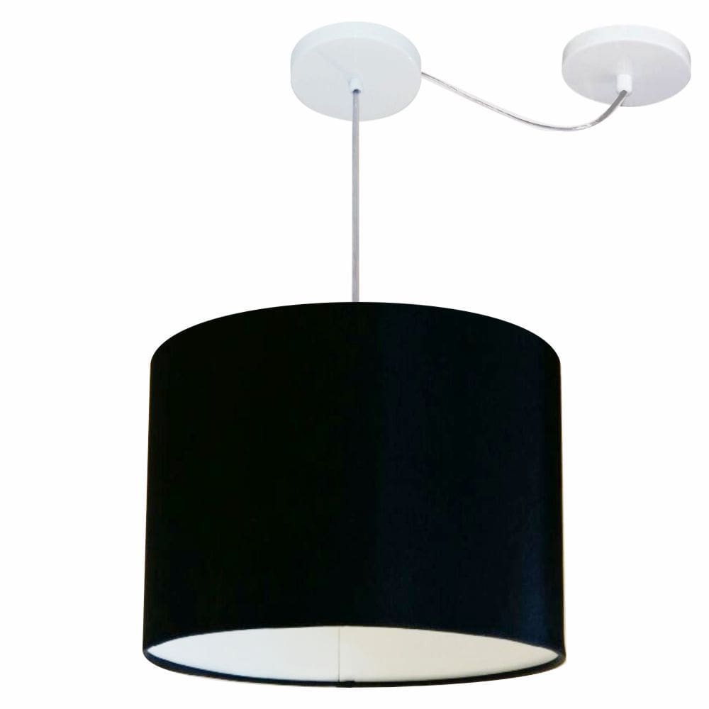 Lustre Pendente Cilíndrico Com Desvio Md-4227 Cúpula em Tecido 40x30cm Preto - Bivolt