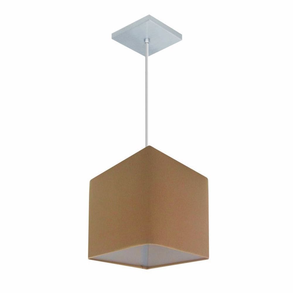 Lustre Pendente Quadrado Md-4223 Cúpula em Tecido 15/13x13cm Palha - Bivolt