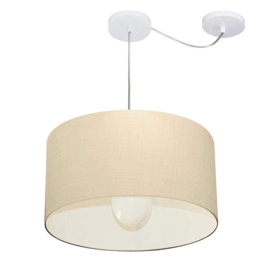 Lustre Pendente Cilíndrico Com Desvio Md-4229 Cúpula em Tecido 45x30cm Algodão Crú - Bivolt