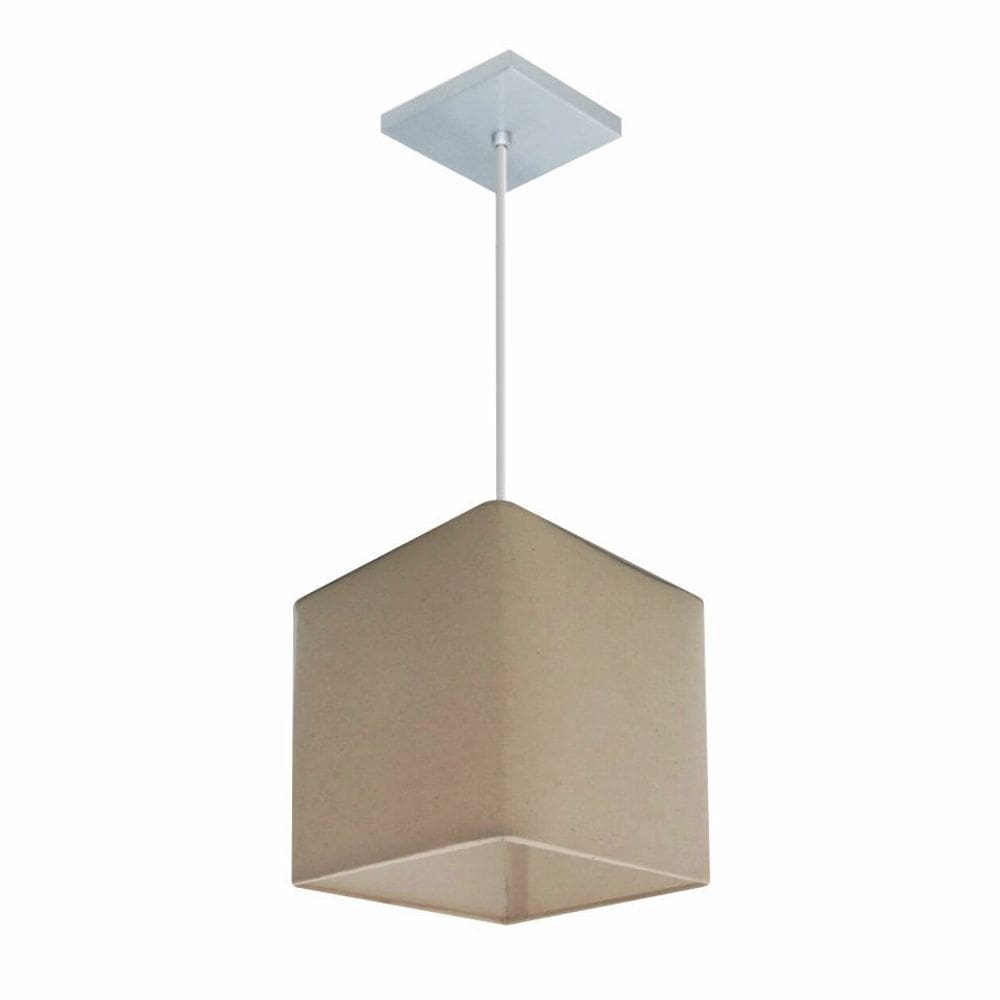 Lustre Pendente Quadrado Md-4223 Cúpula em Tecido 15/13x13cm Algodão Crú - Bivolt