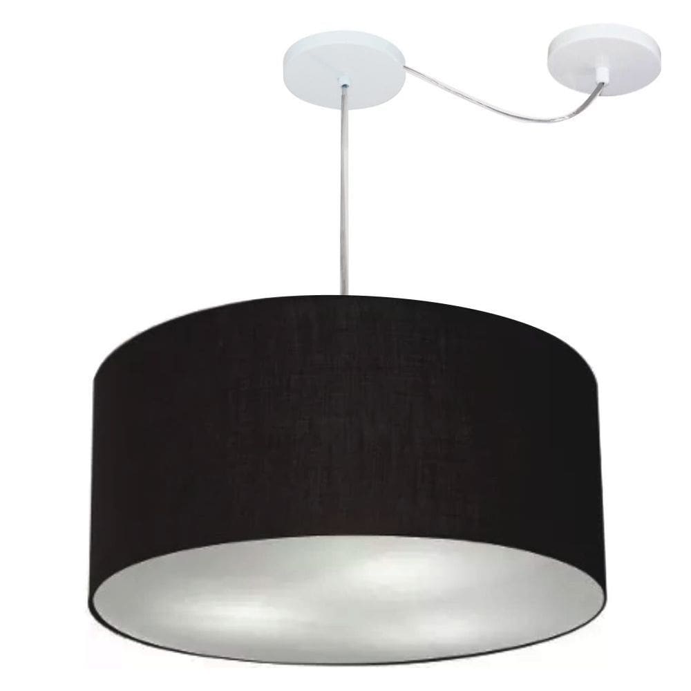 Lustre Pendente Cilíndrico Com Desvio Md-4252 Cúpula em Tecido 55x25cm Preto - Bivolt