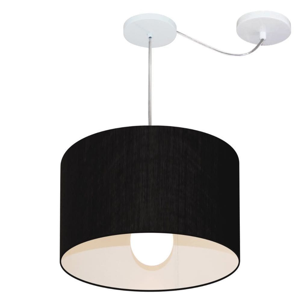 Lustre Pendente Cilíndrico Com Desvio Md-4226 Cúpula em Tecido 40x25cm Preto - Bivolt