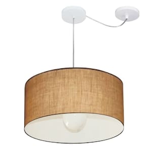 Lustre Pendente Cilíndrico Com Desvio Md-4228 Cúpula em Tecido 45x25cm Palha - Bivolt