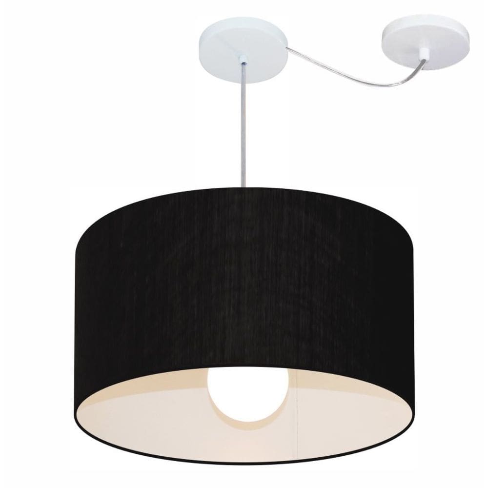 Lustre Pendente Cilíndrico Com Desvio Md-4231 Cúpula em Tecido 50x30cm Preto - Bivolt