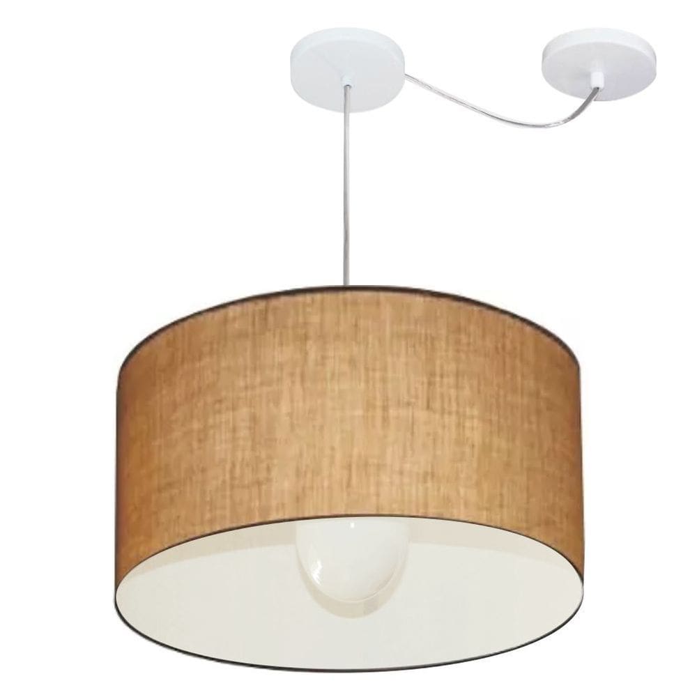 Lustre Pendente Cilíndrico Com Desvio Md-4229 Cúpula em Tecido 45x30cm Palha - Bivolt