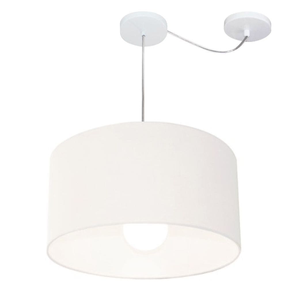Lustre Pendente Cilíndrico Com Desvio Md-4229 Cúpula em Tecido 45x30cm Branco - Bivolt