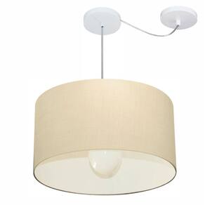 Lustre Pendente Cilíndrico Com Desvio Md-4231 Cúpula em Tecido 50x30cm Algodão Crú - Bivolt