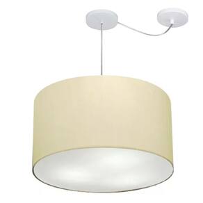 Lustre Pendente Cilíndrico Com Desvio Md-4235 Cúpula em Tecido 45x30cm Algodão Crú - Bivolt