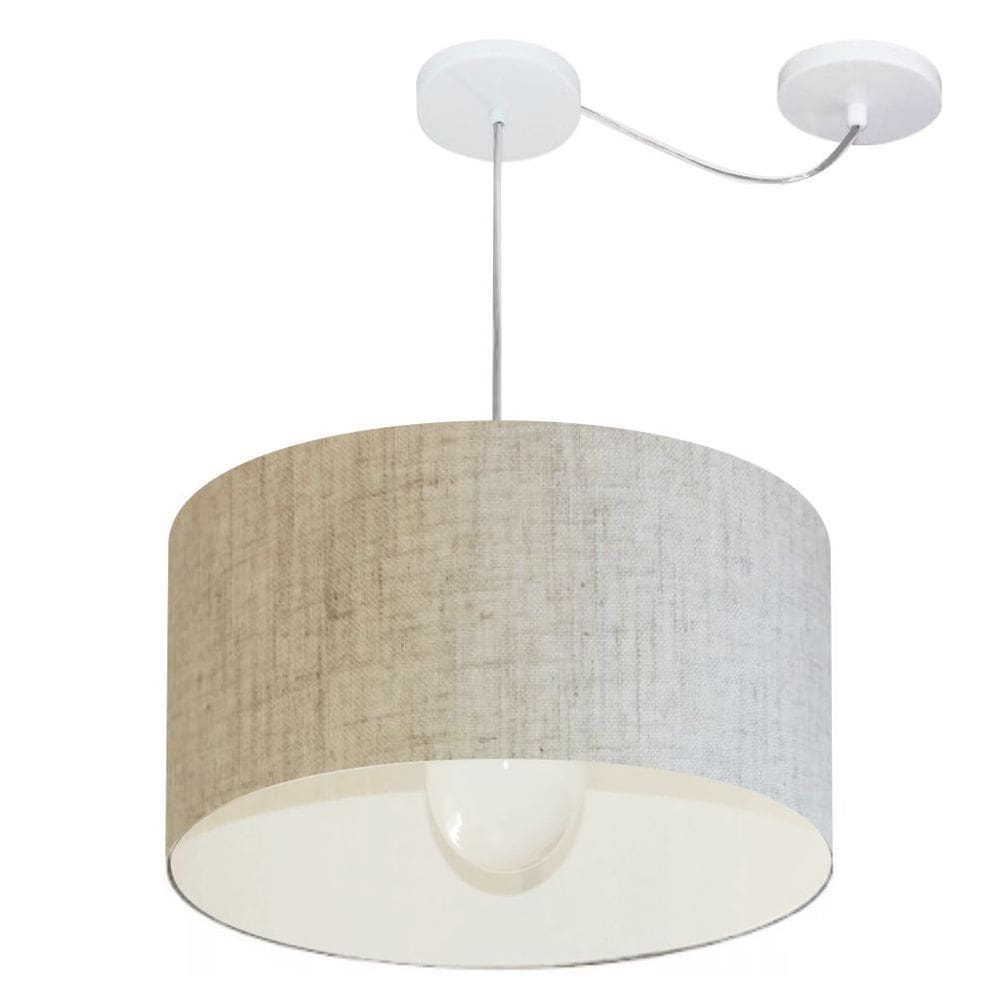 Lustre Pendente Cilíndrico Com Desvio Md-4229 Cúpula em Tecido 45x30cm Rustico Bege - Bivolt