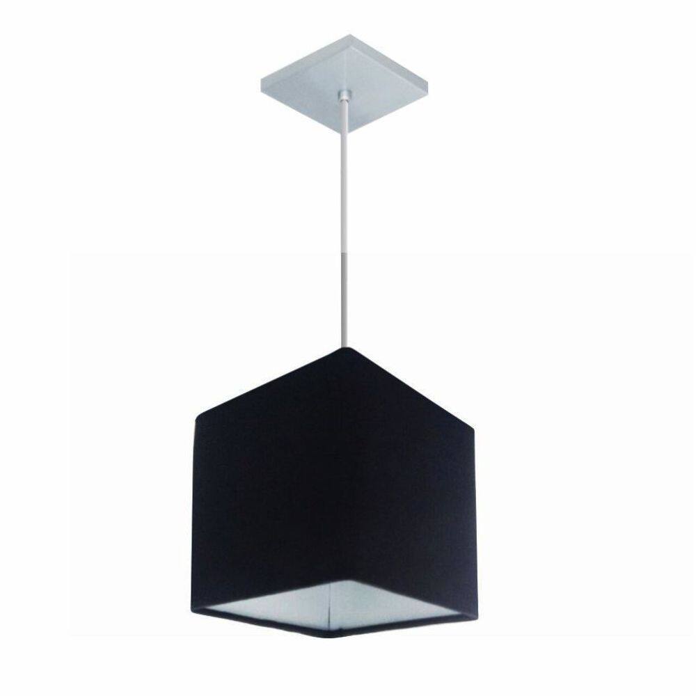 Lustre Pendente Quadrado Md-4223 Cúpula em Tecido 15/13x13cm Preto - Bivolt