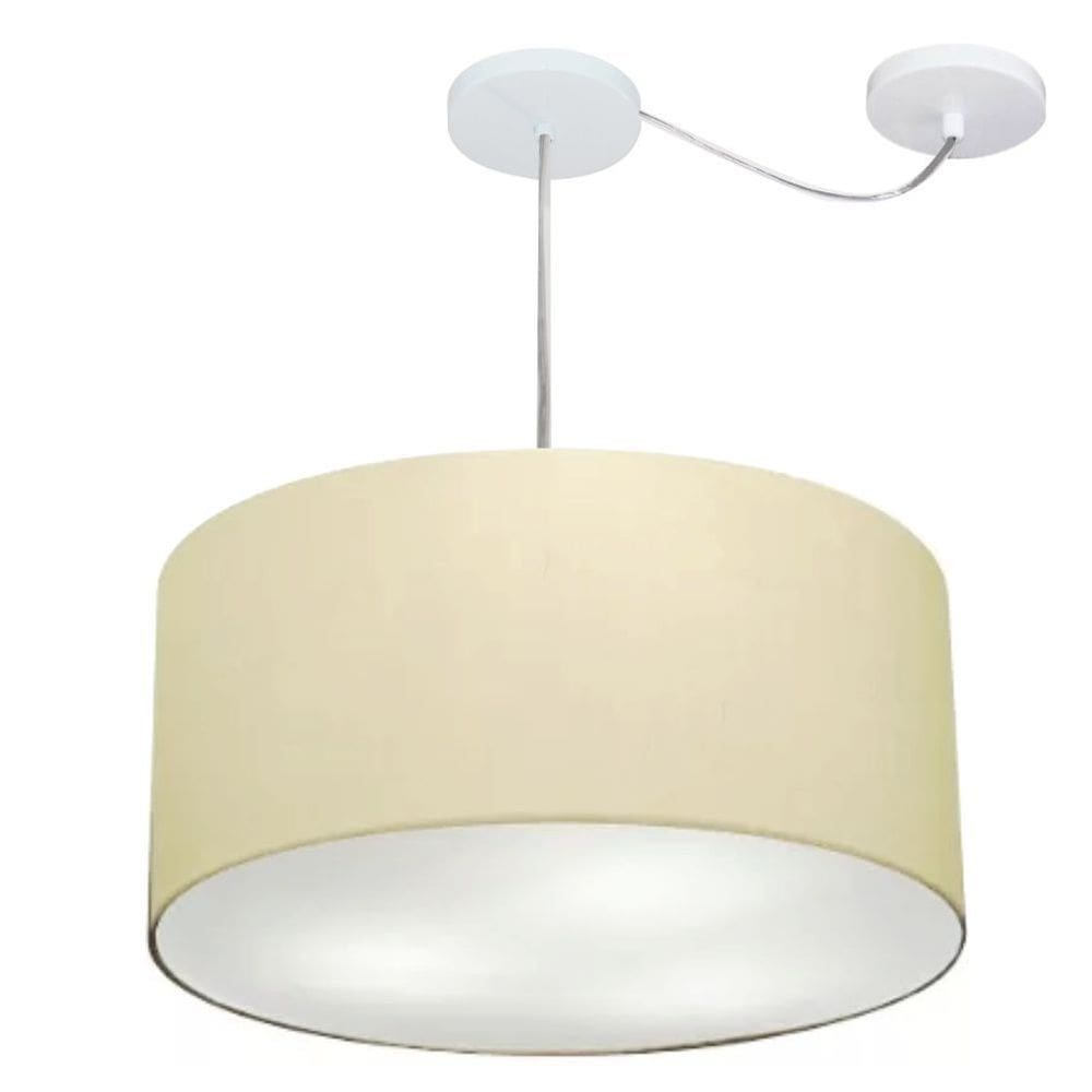 Lustre Pendente Cilíndrico Com Desvio Md-4261 Cúpula em Tecido 50x30cm Algodão Crú - Bivolt