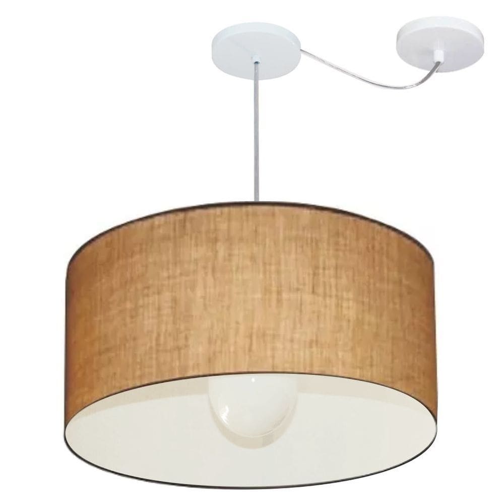 Lustre Pendente Cilíndrico Com Desvio Md-4233 Cúpula em Tecido 55x30cm Palha - Bivolt