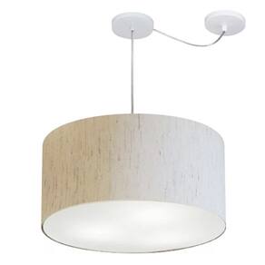 Lustre Pendente Cilíndrico Com Desvio Md-4263 Cúpula em Tecido 55x25cm Linho Bege - Bivolt