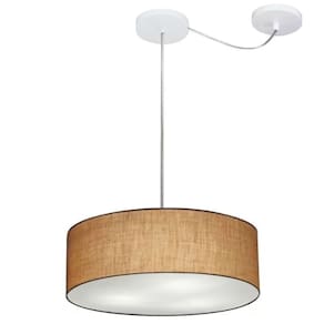 Lustre Cilíndrico C/ Desvio De Centro Md-4255 Cúpula em Tecido 40x15cm Palha - Bivolt