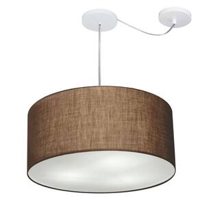 Lustre Pendente Cilíndrico Com Desvio Md-4263 Cúpula em Tecido 55x25cm Café - Bivolt