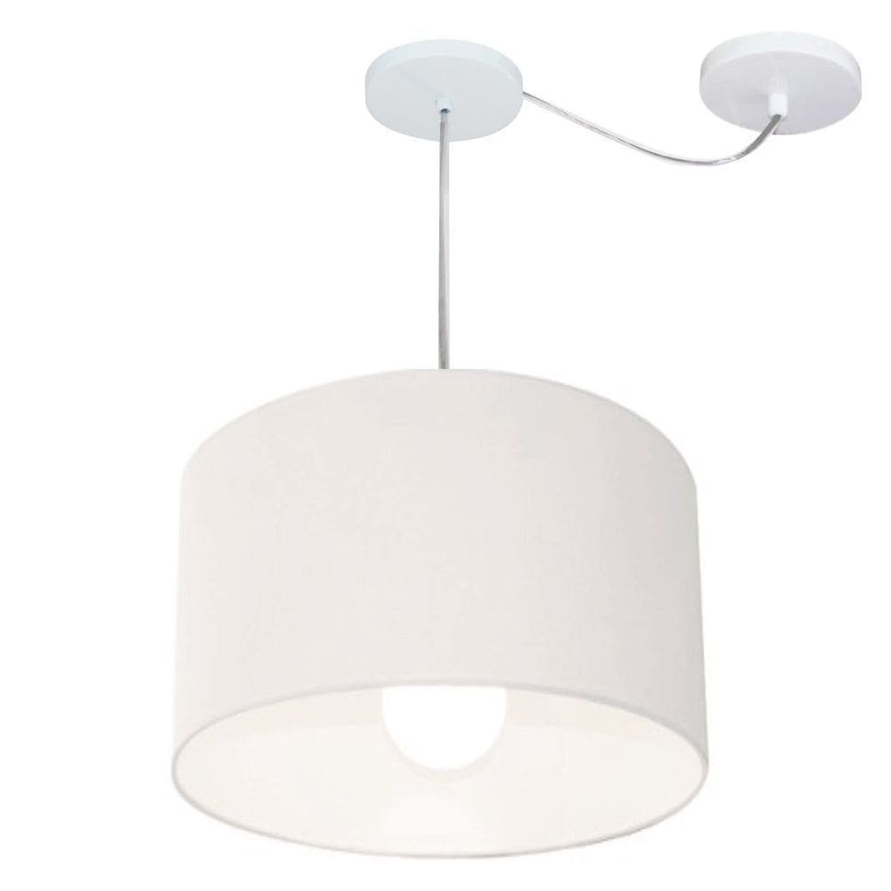 Lustre Pendente Cilíndrico Com Desvio Md-4226 Cúpula em Tecido 40x25cm Branco - Bivolt