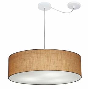 Lustre Pendente Cilíndrico Com Desvio Md-4265 Cúpula em Tecido 60x15cm Palha - Bivolt
