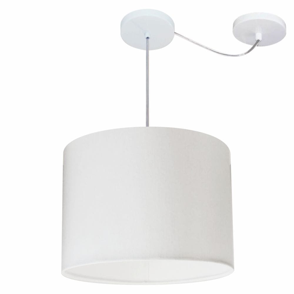 Lustre Pendente Cilíndrico Com Desvio Md-4227 Cúpula em Tecido 40x30cm Branco - Bivolt