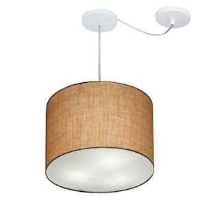 Lustre Pendente Cilíndrico Com Desvio Md-4258 Cúpula em Tecido 40x30cm Palha - Bivolt