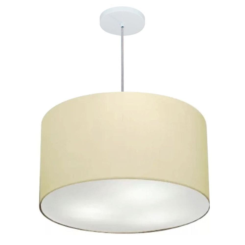 Lustre Pendente Cilíndrico Md-4250 Cúpula em Tecido 45x30cm Algodão Crú - Bivolt